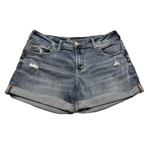 Silver Jeans Women's Boyfriend MidRise Distressed Cuffed Jean Short SZ 33 X 4.5